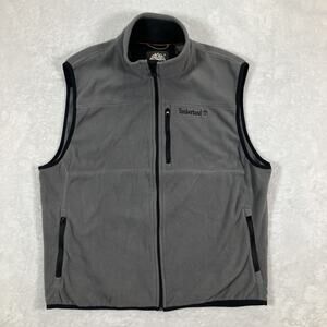 Timberland Mens Vest Gray Black Fleece Size Large Full Zip Chest Pocket Outdoors